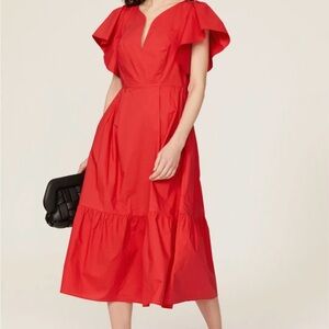 Marissa Webb x RTR Red V-Neck Midi Dress